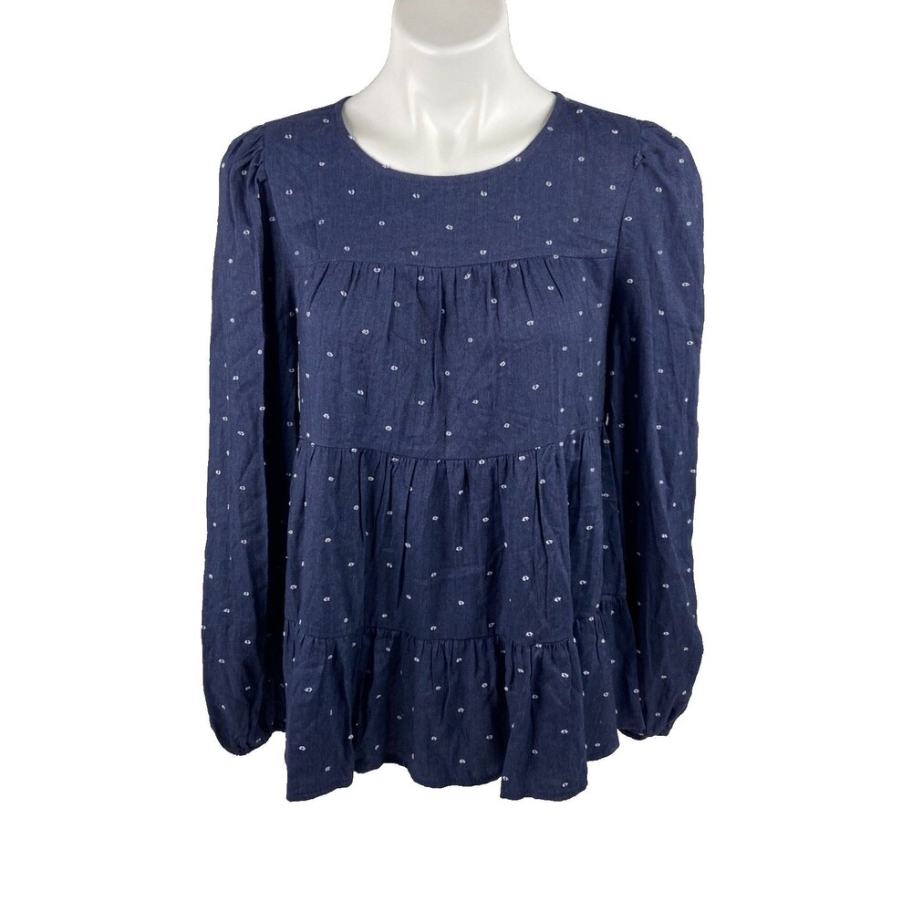Blu Pepper Women Small Tiered Babydoll Blouse Blue Dot NWT